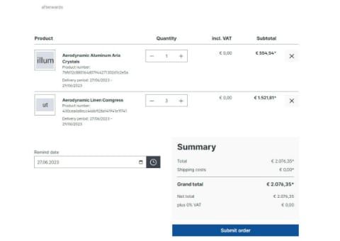 Shopware-6-Plugin Abo-Warenkorb ohne Verbindlichkeit von Web Labels: Ansicht der Funktion