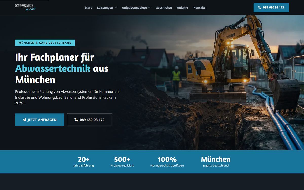 Startseite der Website von Planungsbüro M. Rudolf, umgesetzt von Web Labels mit Modiva