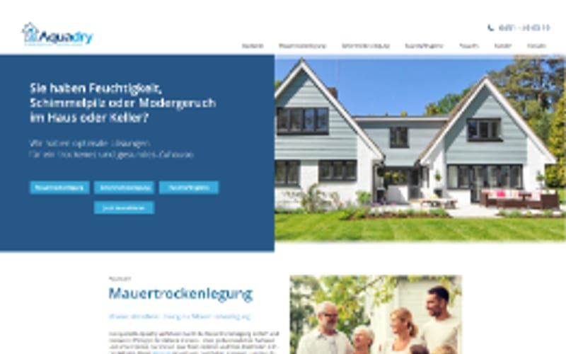 Projekt für Aquadry: Ansicht der Website, umgesetzt von Web Labels