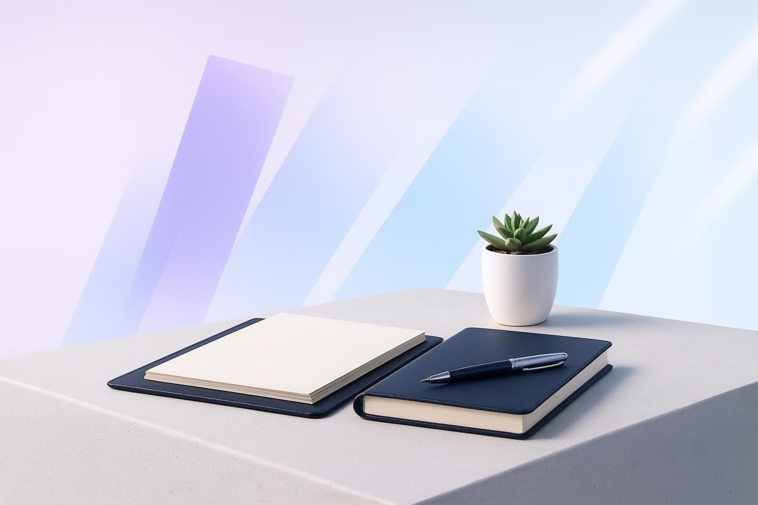 Consulting documents, notebook and fountain pen on a concrete plinth: BAFA-funded digital consulting at Web Labels