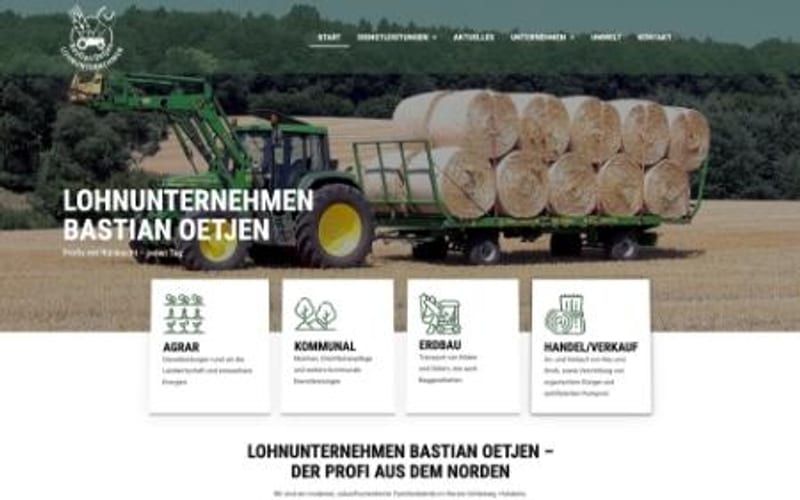 Projekt für Bastian Oetjen Lohnunternehmen: Ansicht der Website, umgesetzt von Web Labels