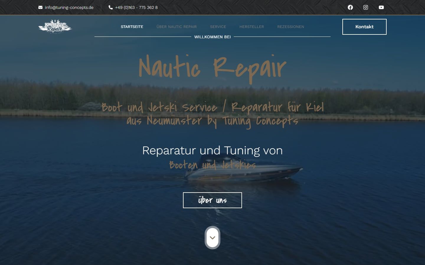 Startseite der WordPress-Website Nautic Repair für Boots- und Jetski-Service, umgesetzt von Web Labels
