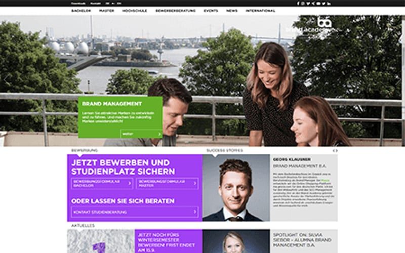 Projekt für Brand Academy: Ansicht der Website, umgesetzt von Web Labels
