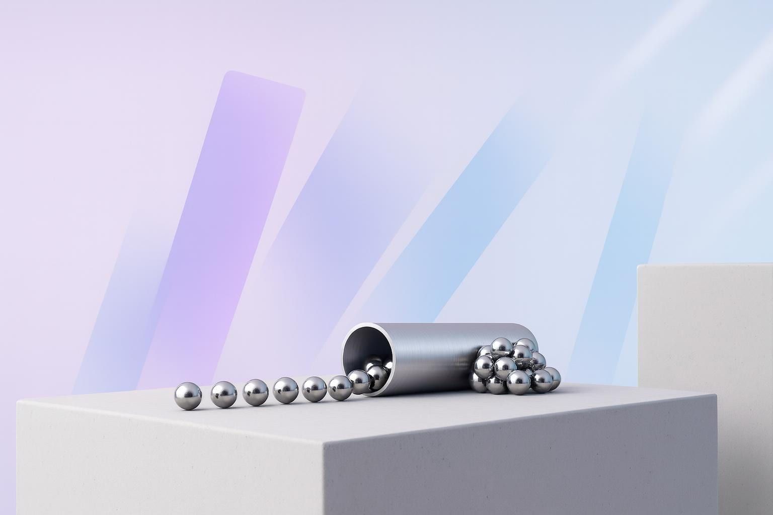 Stahlkugeln rollen geordnet aus einem Aluminiumrohr als Sinnbild für optimierte Datenbankabfragen