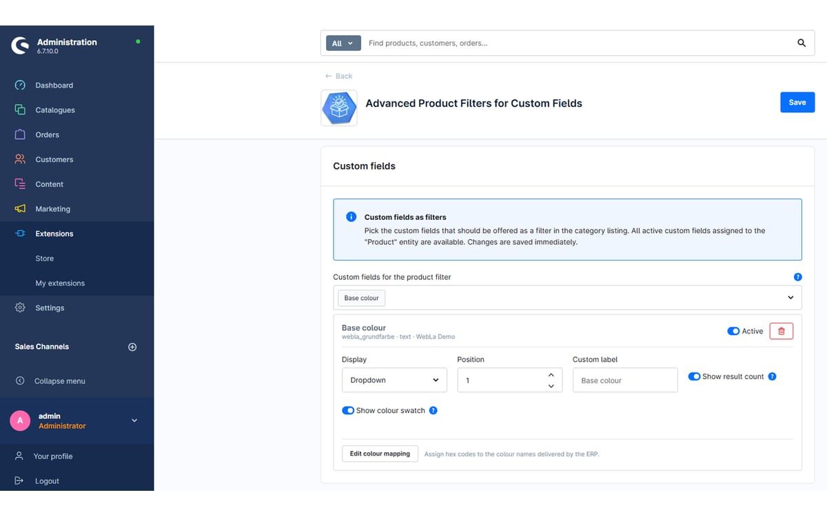 Shopware-6-Plugin Produktfilter für Zusatzfelder von Web Labels: Ansicht aus dem Shopware Store