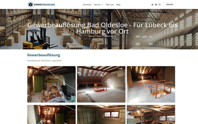 Projekt für ExpertRäumung: Ansicht der Website, umgesetzt von Web Labels