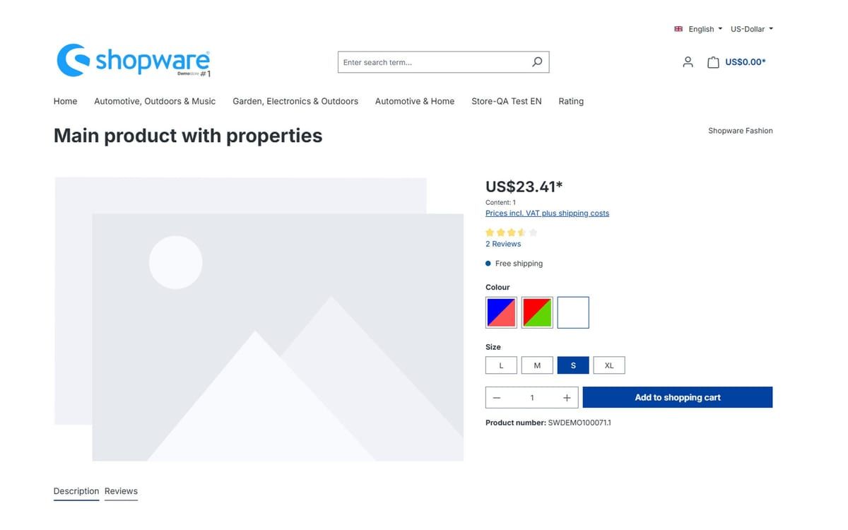 Shopware-6-Plugin Farb-Eigenschaften mit zwei Farben von Web Labels: Ansicht aus dem Shopware Store