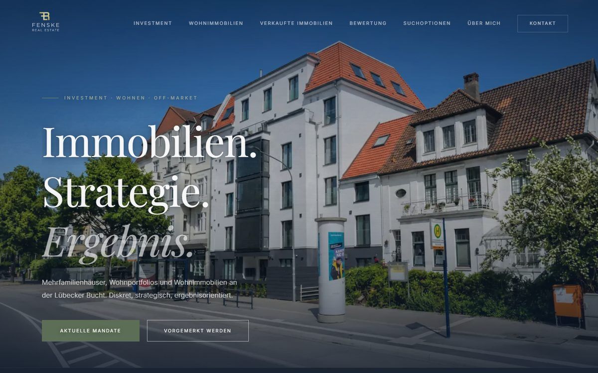 Projekt für Fenske Real Estate GmbH: Ansicht der Website, umgesetzt von Web Labels