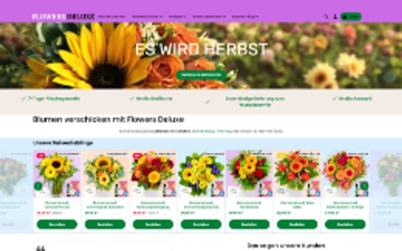 Projekt für Flowers Deluxe: Ansicht der Website, umgesetzt von Web Labels
