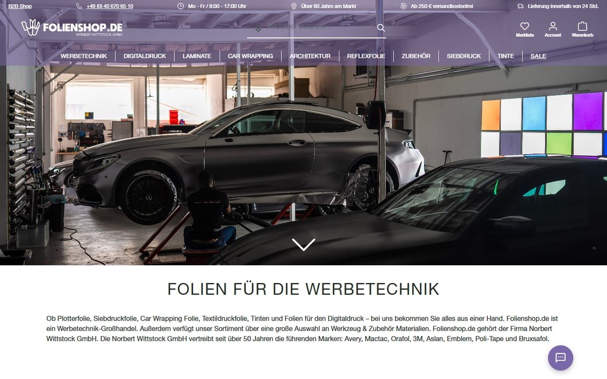 Onlineshop Folienshop.de, umgesetzt von Web Labels