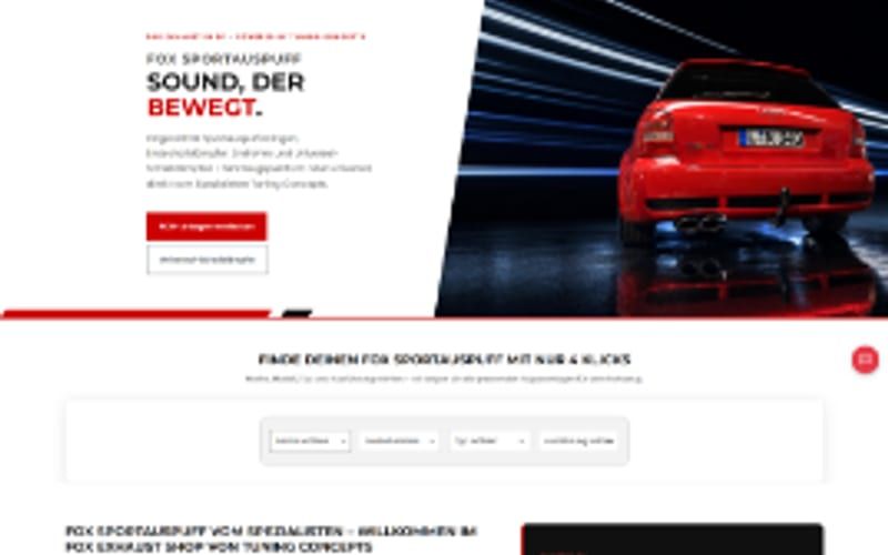 Projekt für FOX Sportauspuffe: Ansicht der Website, umgesetzt von Web Labels