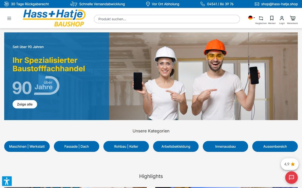 Onlineshop Hass+Hatje, umgesetzt von Web Labels