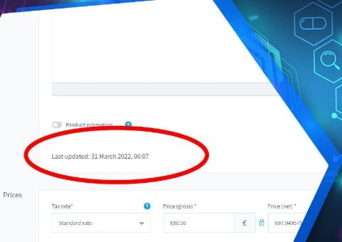 Shopware-6-Plugin Letzte Änderung am Artikel anzeigen von Web Labels: Ansicht der Funktion