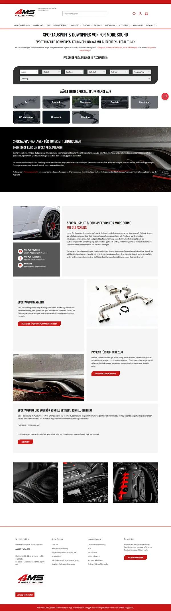 FMS For More Sound homepage, online shop built by Web Labels