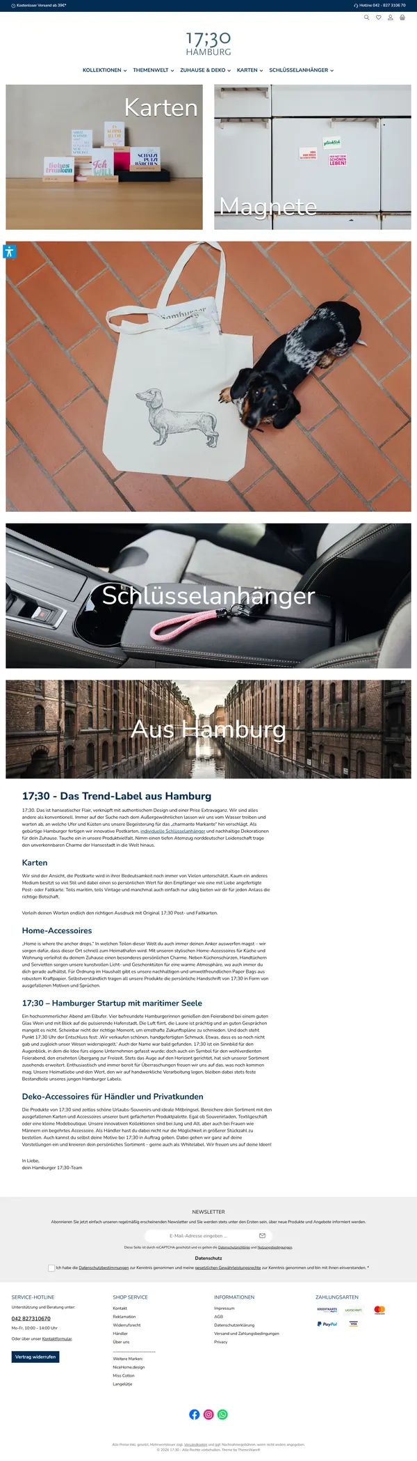 Startseite von 17;30 Hamburg, Onlineshop umgesetzt von Web Labels