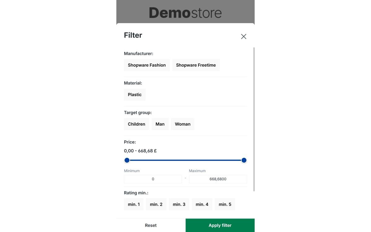Shopware-6-Plugin Mobile Filter und Sortierung von Web Labels: Ansicht aus dem Shopware Store