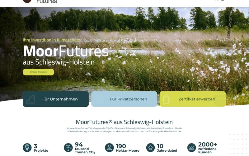 Projekt für MoorFutures: Ansicht der Website, umgesetzt von Web Labels