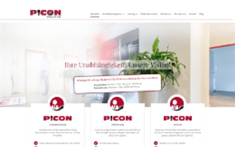 Projekt für P!CON GmbH: Ansicht der Website, umgesetzt von Web Labels