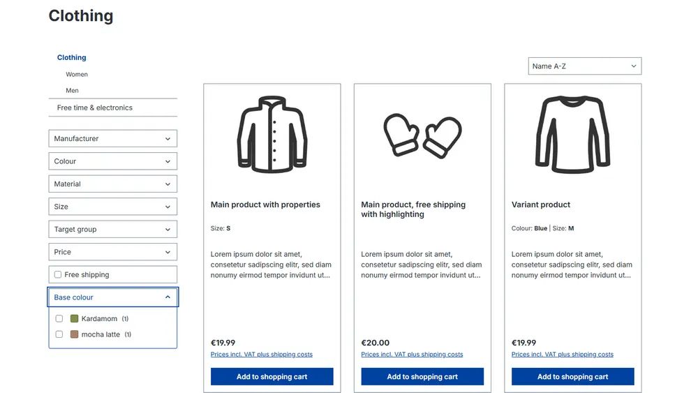 Screenshot Product filters for custom fields for Shopware 6: view 1