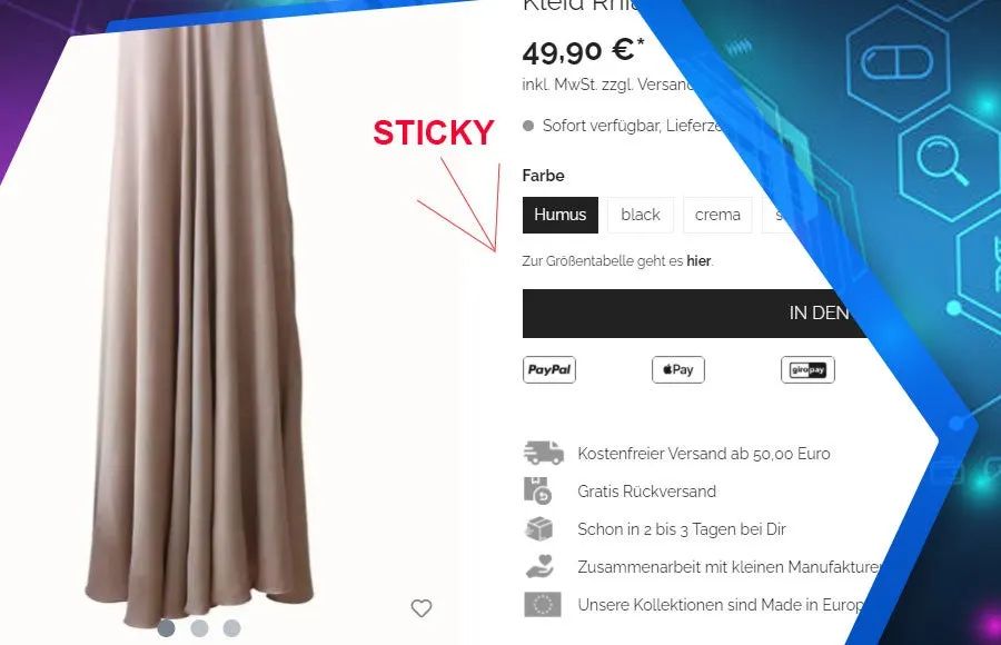 Screenshot Sticky Artikelbild für Shopware 6: Ansicht 1