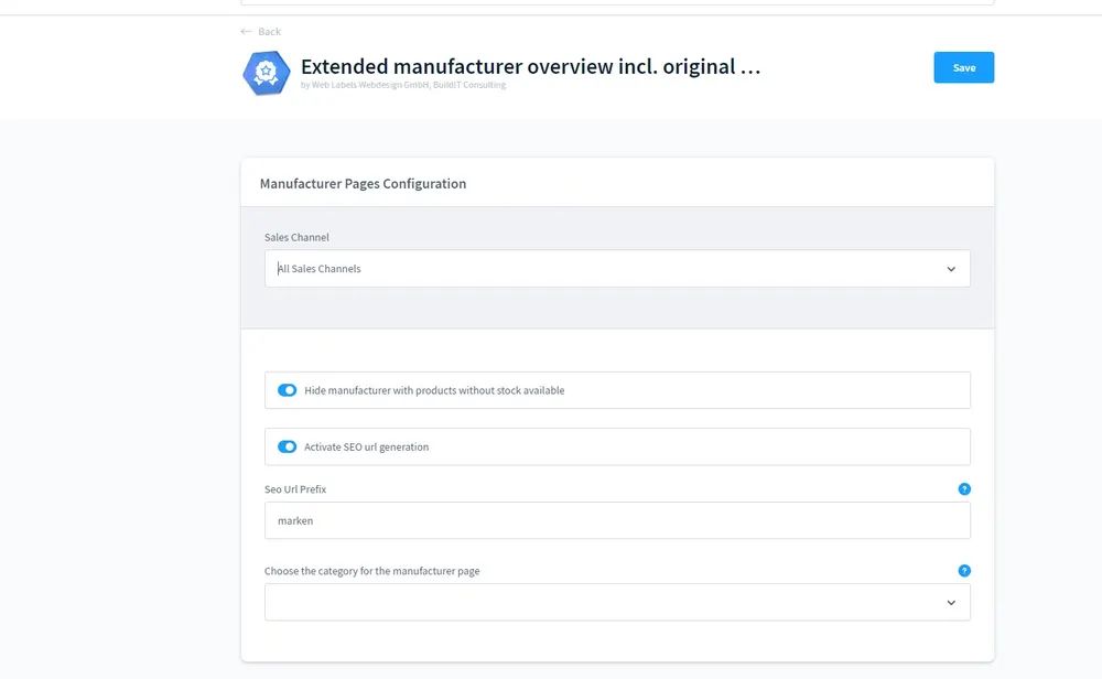 Screenshot Extended manufacturer overview for Shopware 6: view 1