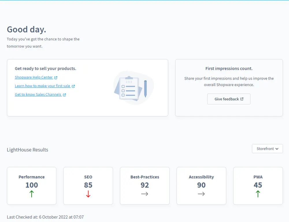 Screenshot Google Lighthouse Monitor für Shopware 6: Ansicht 1