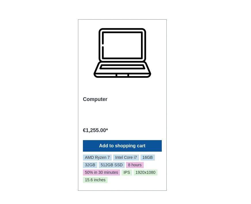 Screenshot Grouped properties for Shopware 6: view 1
