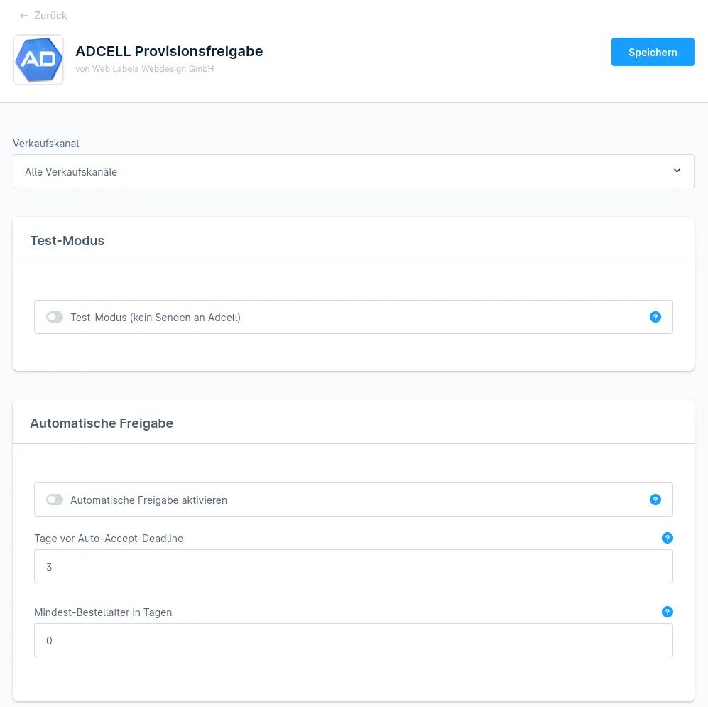 Screenshot ADCELL commission approval for Shopware 6: view 1