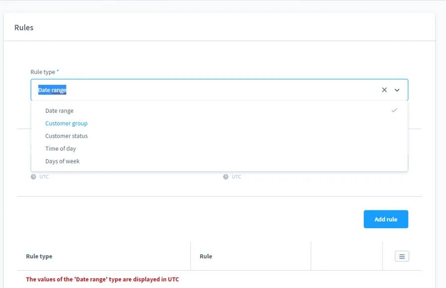 Screenshot Zeitgesteuerte Erlebniswelten je Kundengruppe für Shopware 6: Ansicht 1