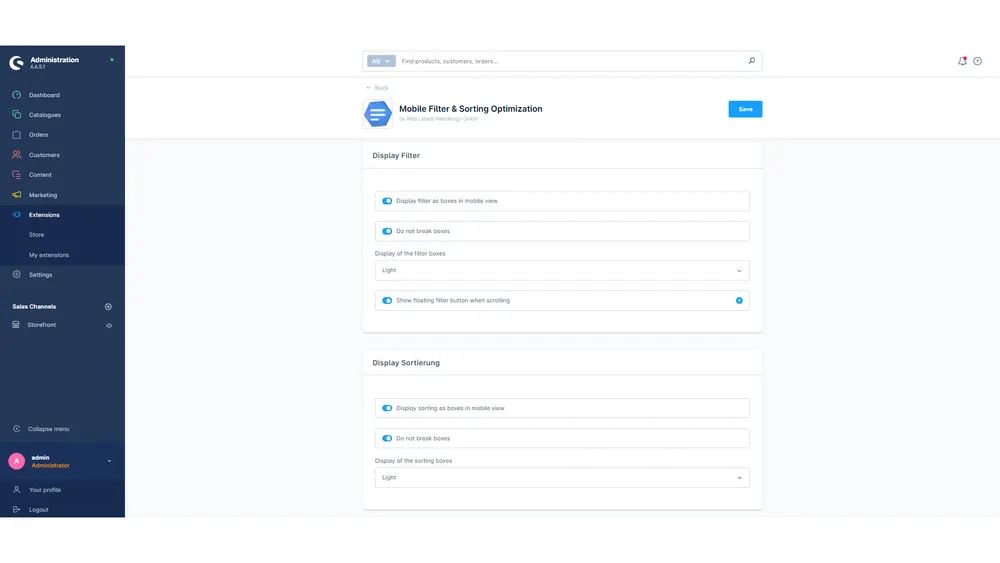 Screenshot Mobile Filter und Sortierung für Shopware 6: Ansicht 1