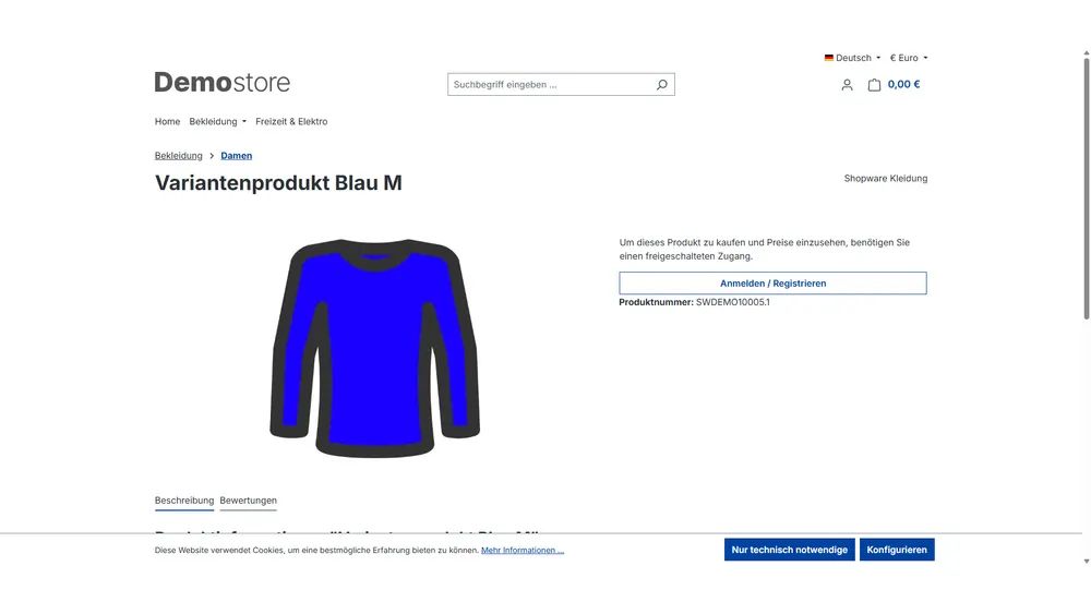 Screenshot Closed Shop und Schaufenster-Modus für Shopware 6: Ansicht 1