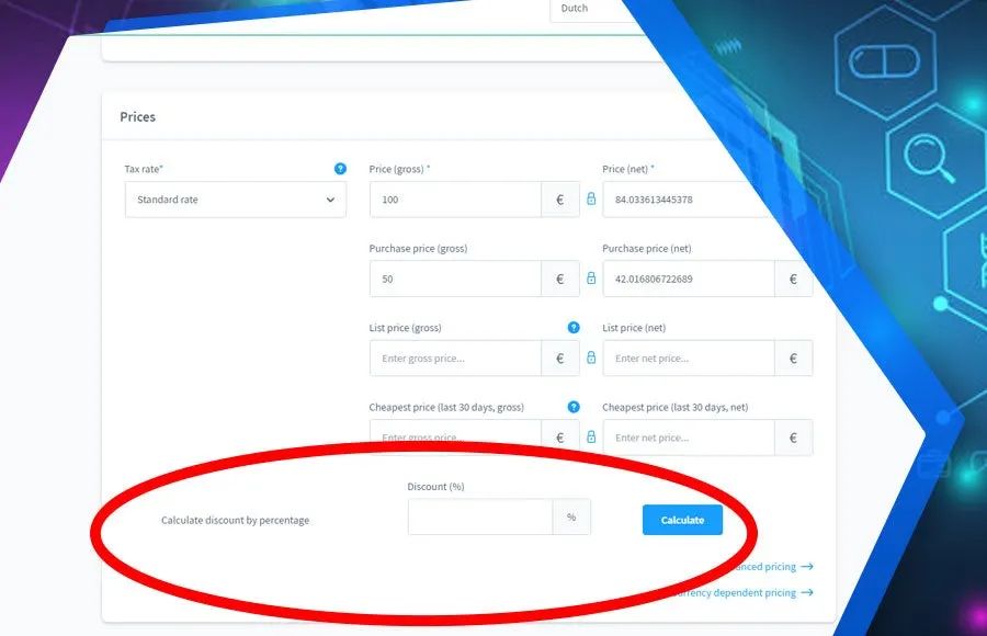 Screenshot Streichpreise per Prozent berechnen für Shopware 6: Ansicht 1