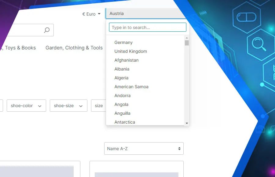 Screenshot OSS Lieferland-Auswahl mit Preiskorrektur für Shopware 6: Ansicht 1