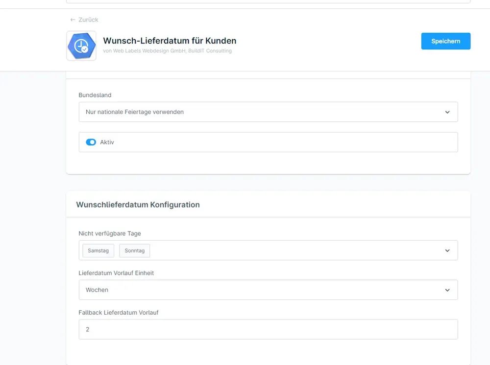 Screenshot Wunschliefertermin für Shopware 6: Ansicht 1