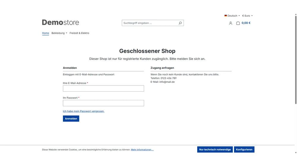 Screenshot Closed Shop und Schaufenster-Modus für Shopware 6: Ansicht 2