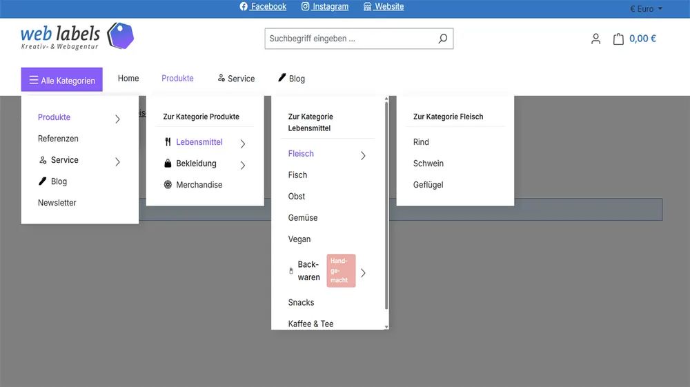 Screenshot Flyout-Navigation und Megamenü für Shopware 6: Ansicht 2