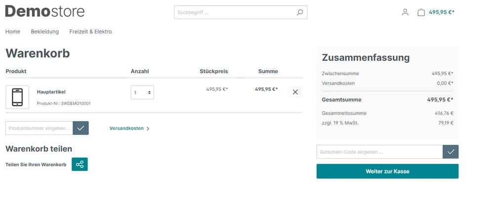Screenshot Warenkorb teilen für Shopware 6: Ansicht 2