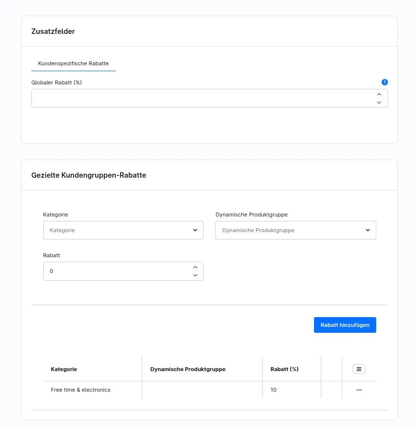 Screenshot Kundenspezifische Rabatte für Shopware 6: Ansicht 2