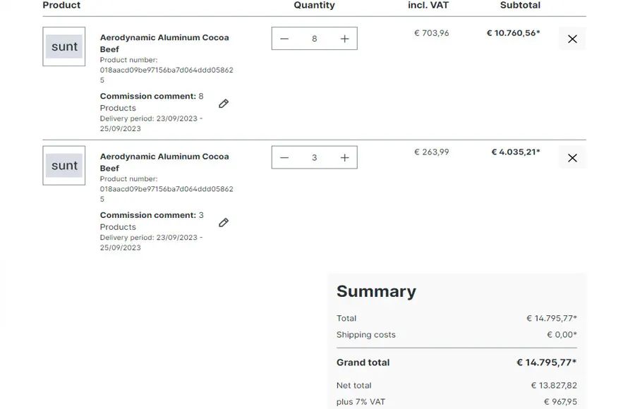 Screenshot Freitextfeld für die Kommissionierung für Shopware 6: Ansicht 2