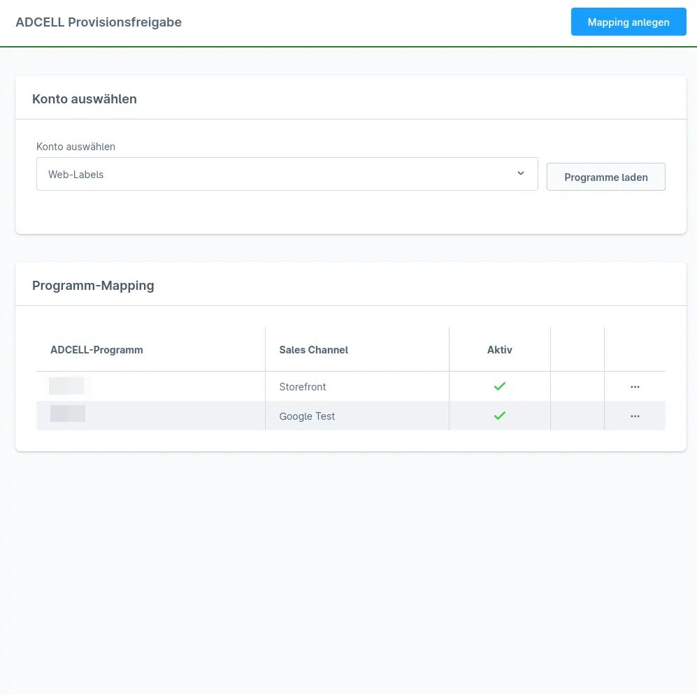 Screenshot ADCELL commission approval for Shopware 6: view 3