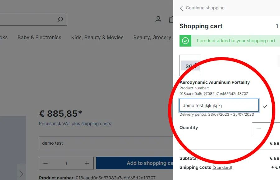 Screenshot Freitextfeld für die Kommissionierung für Shopware 6: Ansicht 3