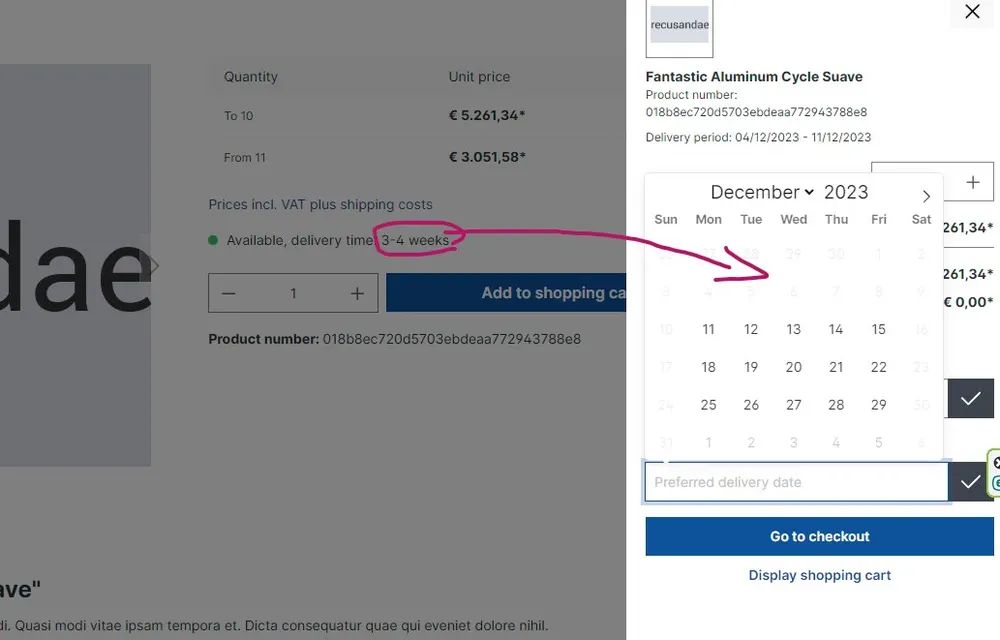 Screenshot Wunschliefertermin für Shopware 6: Ansicht 3