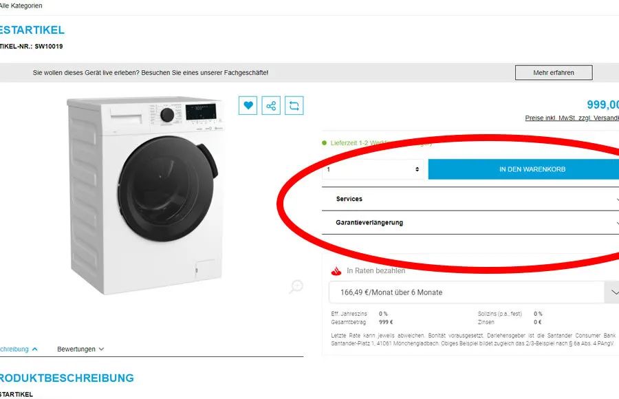 Screenshot Zusatzoptionen für Artikel für Shopware 6: Ansicht 3