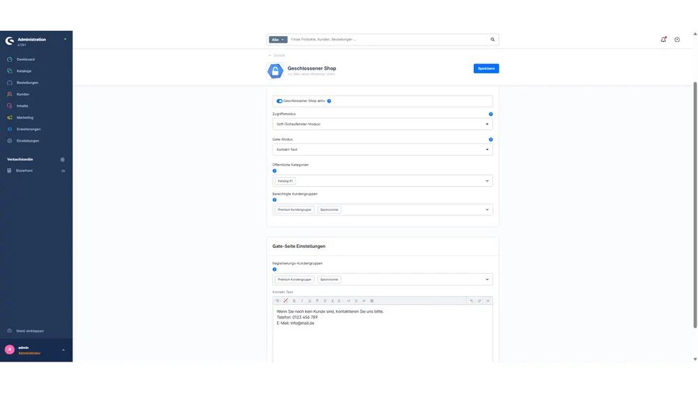 Screenshot Closed Shop und Schaufenster-Modus für Shopware 6: Ansicht 3