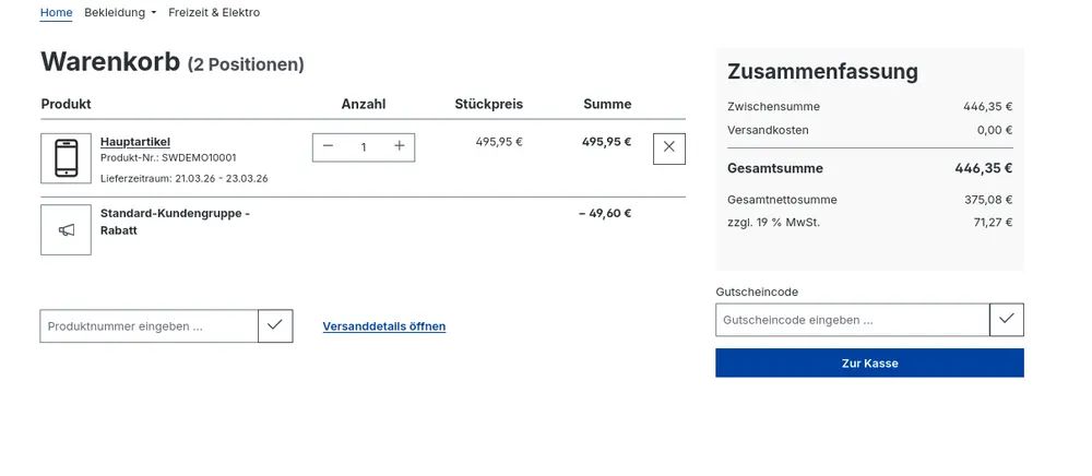 Screenshot Kundenspezifische Rabatte für Shopware 6: Ansicht 3