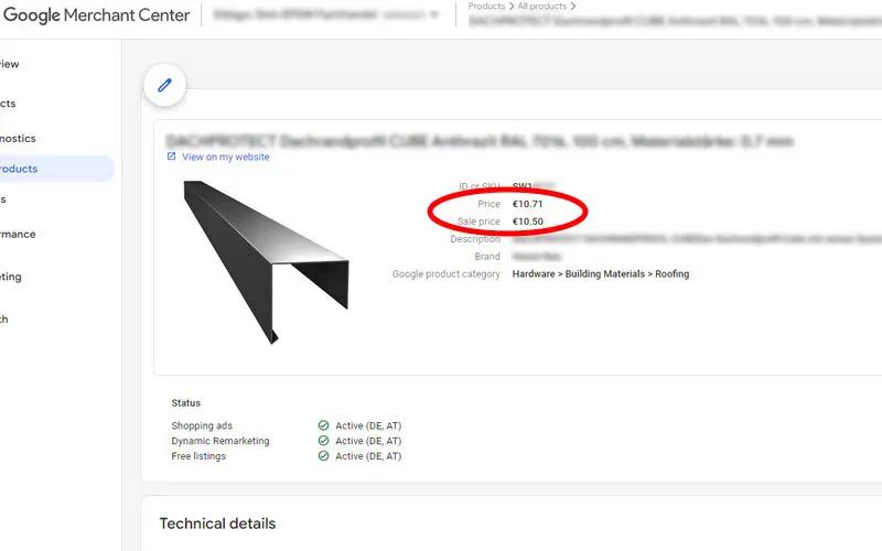 Screenshot Shopping-Feed mit eigenen Rabatten für Shopware 6: Ansicht 3