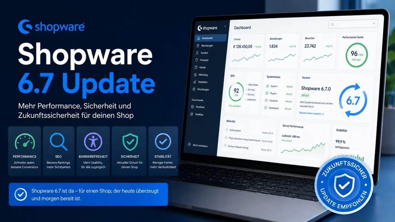 Beitragsbild: Shopware 6.7 Update mit den Vorteilen im Überblick