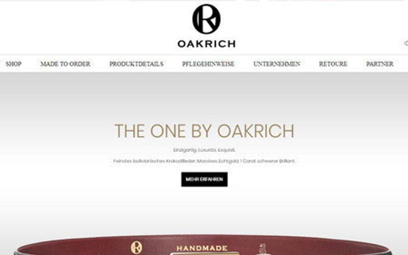 Projekt für Oakrich: Ansicht der Website, umgesetzt von Web Labels