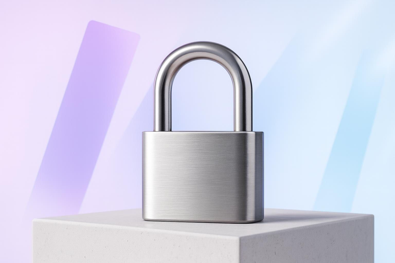 Closed padlock made of brushed steel, symbolising security