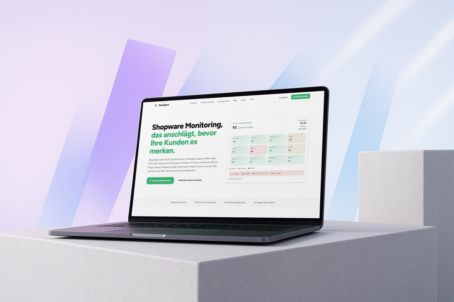 Laptop mit dem Shopware-Monitoring ShopSignal von Web Labels